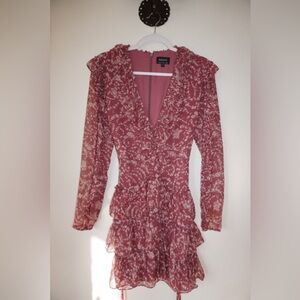 Bardot Mauve Floral Dress with Ruffles